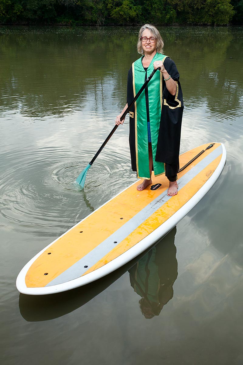 Bonnie McElhinny on a paddleboard on the Humber River