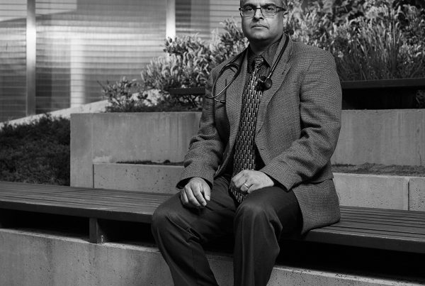 Portrait of Vinay Jindal in the Peace Garden at Nathan Phillips Square in Toronto.